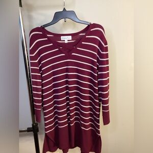 Burgundy Striped V-Neck Criss-Cross Top